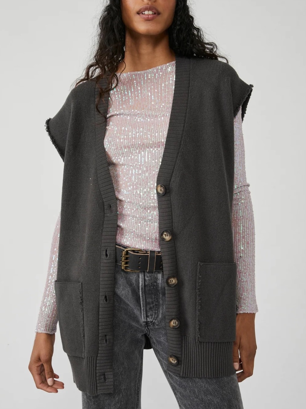 Free People Oakleigh Vest Dark Grey